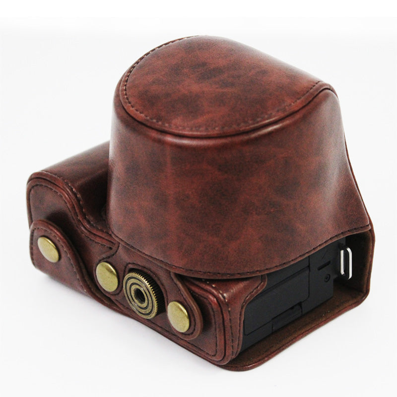 Vintage PU Leather Case Lens Body Protector Cover with Shoulder Strap for Sony ZVE10 ZV-E10 - Coffee