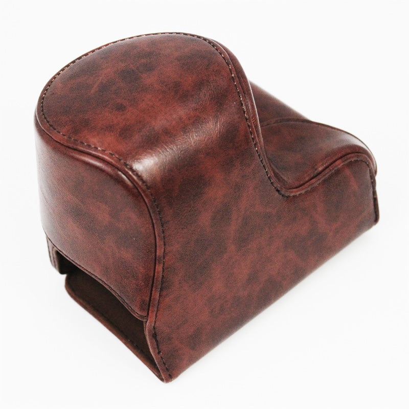 Vintage PU Leather Case Lens Body Protector Cover with Shoulder Strap for Sony ZVE10 ZV-E10 - Coffee