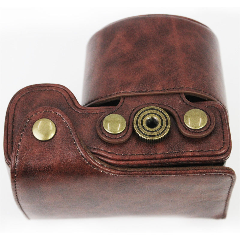 Vintage PU Leather Case Lens Body Protector Cover with Shoulder Strap for Sony ZVE10 ZV-E10 - Coffee