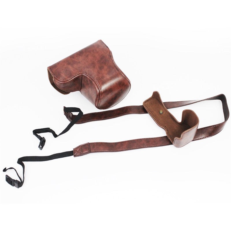 Vintage PU Leather Case Lens Body Protector Cover with Shoulder Strap for Sony ZVE10 ZV-E10 - Coffee