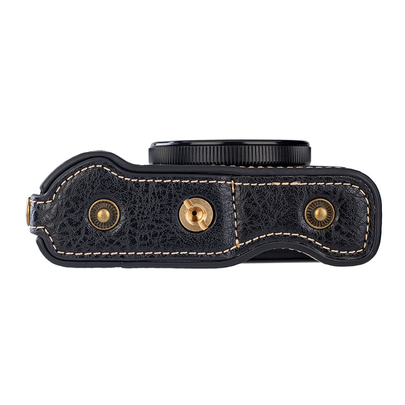 for Canon G7 X Mark III/G7 X Mark II Detachable PU Leather Camera Bag Battery Opening Design Protective Cover with Shoulder Strap - Buffalo Texture/Black