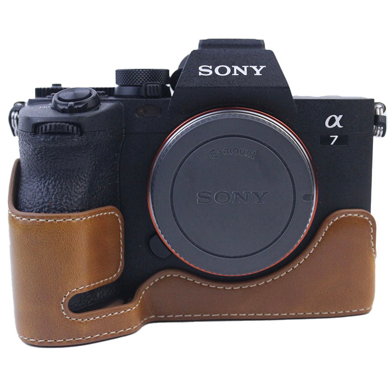 PU Leather Camera Bottom Case Protective Half Body Cover for Sony A7M4 / A1 / A7S III / A7S3 / A7R5 Camera - Brown