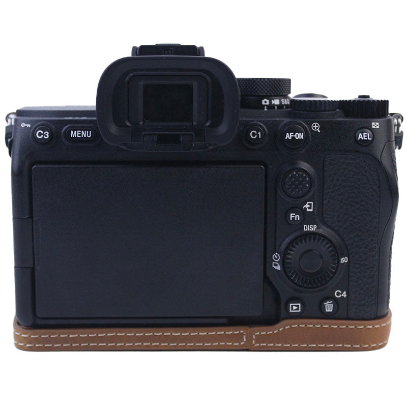 PU Leather Camera Bottom Case Protective Half Body Cover for Sony A7M4 / A1 / A7S III / A7S3 / A7R5 Camera - Brown