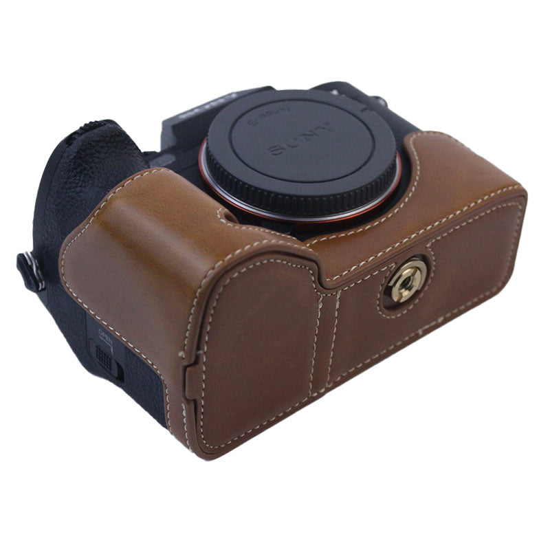 PU Leather Camera Bottom Case Protective Half Body Cover for Sony A7M4 / A1 / A7S III / A7S3 / A7R5 Camera - Brown