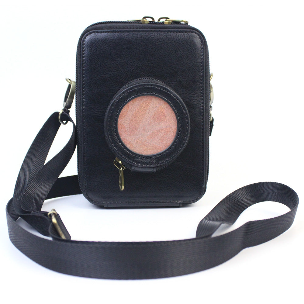 Uniqkart for Fujifilm Instax Mini Evo Vintage PU Leather Camera Case Camera Bag with Shoulder Strap - Black