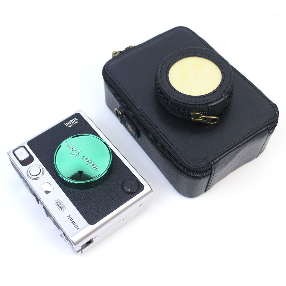Uniqkart for Fujifilm Instax Mini Evo Vintage PU Leather Camera Case Camera Bag with Shoulder Strap - Black