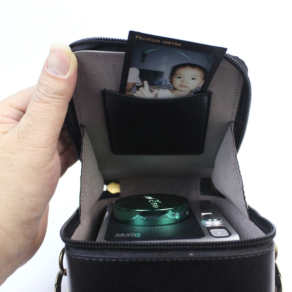 Uniqkart for Fujifilm Instax Mini Evo Vintage PU Leather Camera Case Camera Bag with Shoulder Strap - Black