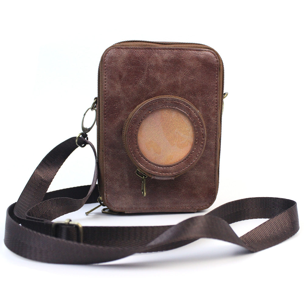 Uniqkart for Fujifilm Instax Mini Evo Vintage PU Leather Camera Case Camera Bag with Shoulder Strap - Coffee