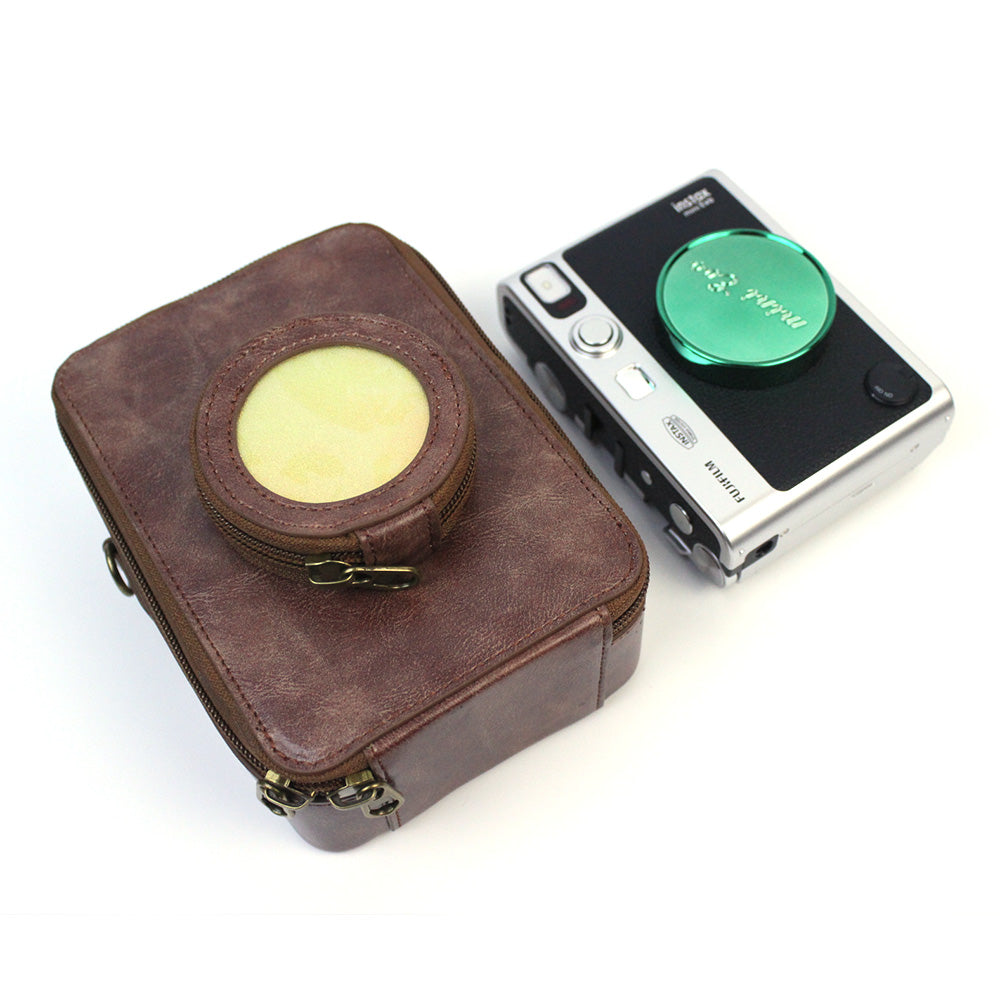 Uniqkart for Fujifilm Instax Mini Evo Vintage PU Leather Camera Case Camera Bag with Shoulder Strap - Coffee