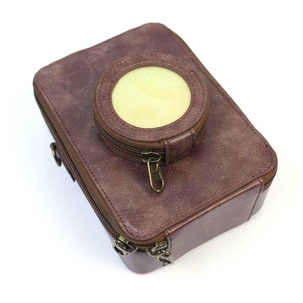 Uniqkart for Fujifilm Instax Mini Evo Vintage PU Leather Camera Case Camera Bag with Shoulder Strap - Coffee