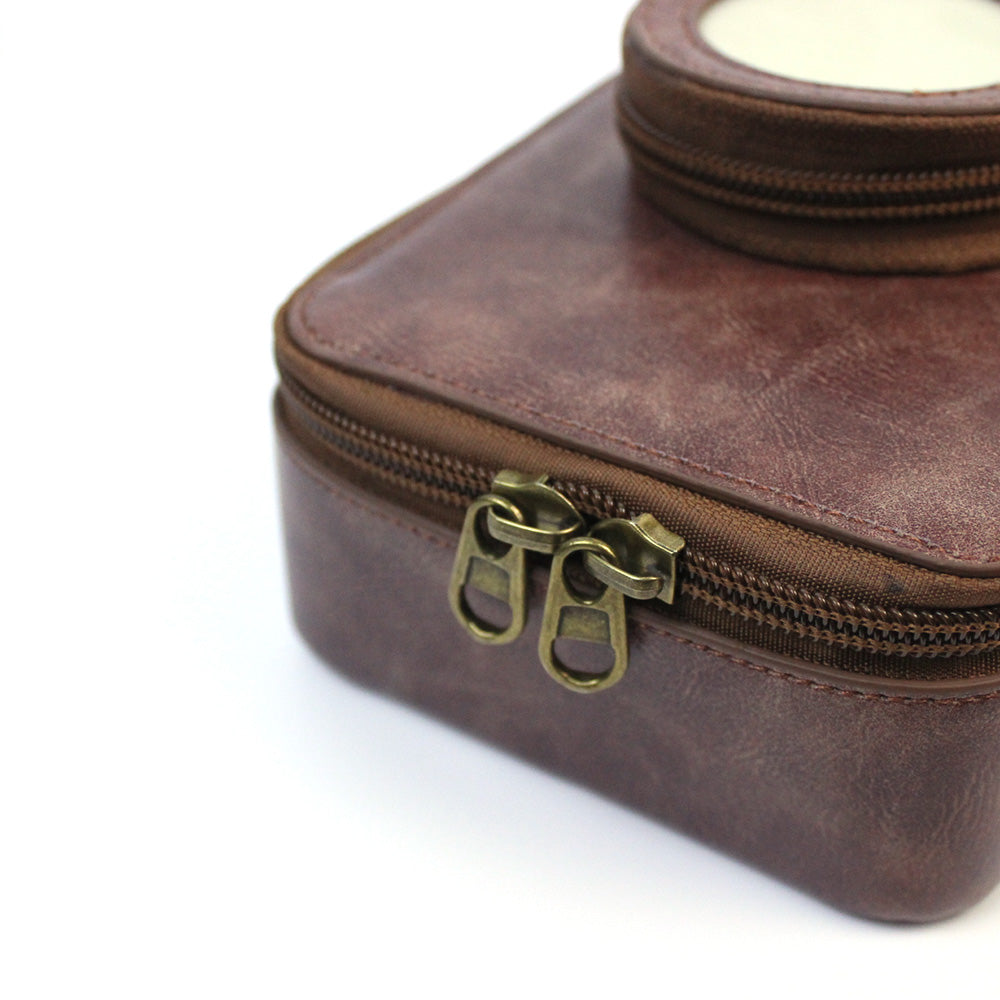 Uniqkart for Fujifilm Instax Mini Evo Vintage PU Leather Camera Case Camera Bag with Shoulder Strap - Coffee