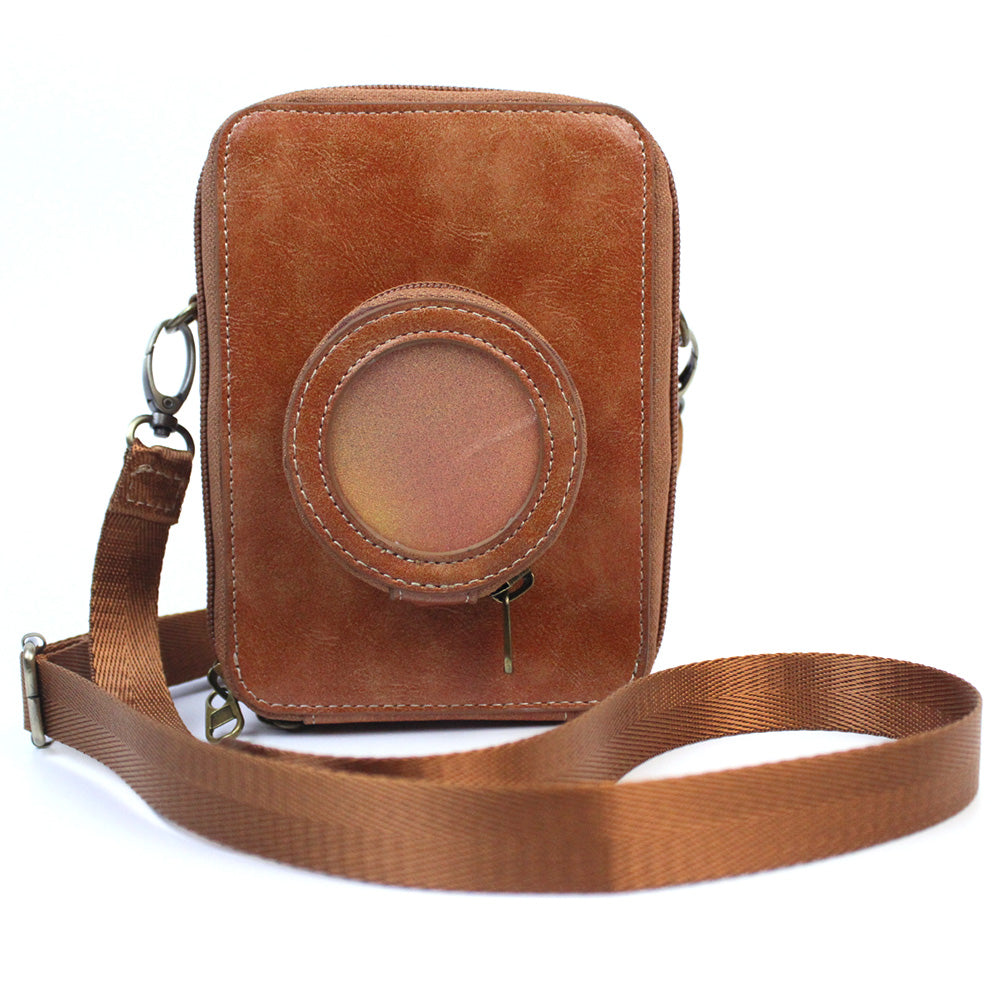 Uniqkart for Fujifilm Instax Mini Evo Vintage PU Leather Camera Case Camera Bag with Shoulder Strap - Brown