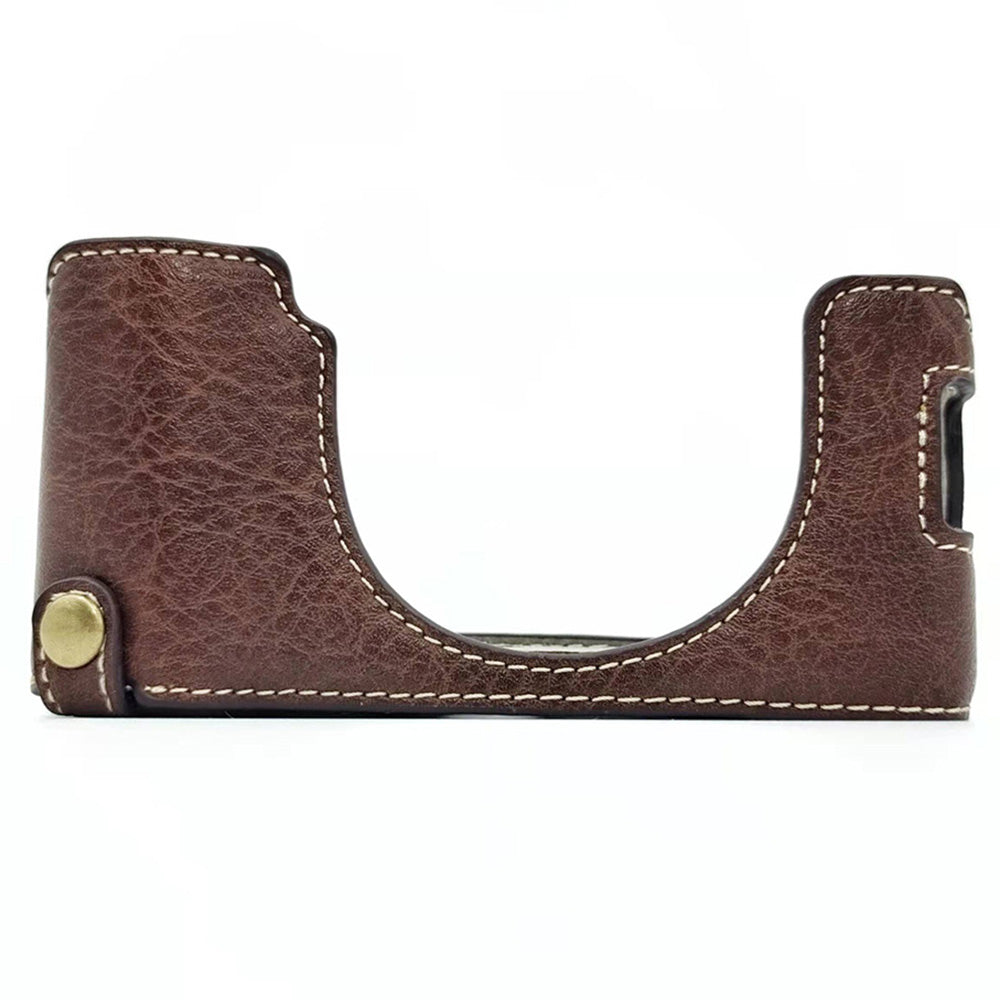 Uniqkart for Fujifilm X100V / X100F PU Leather Camera Bottom Case Protective Half Body Cover with Battery Opening - Coffee