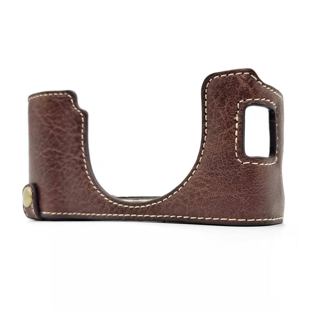 Uniqkart for Fujifilm X100V / X100F PU Leather Camera Bottom Case Protective Half Body Cover with Battery Opening - Coffee