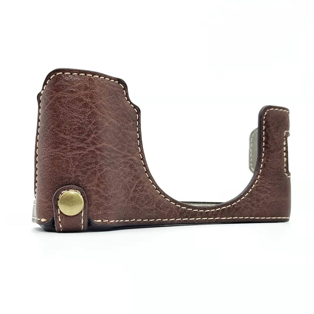 Uniqkart for Fujifilm X100V / X100F PU Leather Camera Bottom Case Protective Half Body Cover with Battery Opening - Coffee