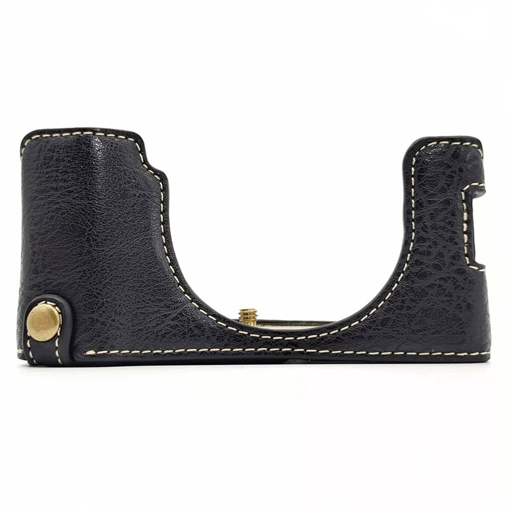 Uniqkart for Fujifilm X100V / X100F PU Leather Camera Bottom Case Protective Half Body Cover with Battery Opening - Black