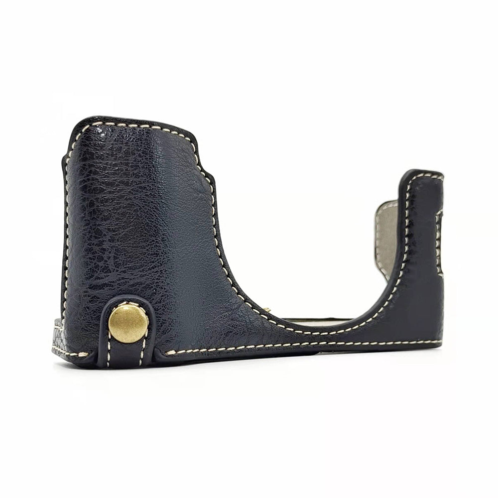 Uniqkart for Fujifilm X100V / X100F PU Leather Camera Bottom Case Protective Half Body Cover with Battery Opening - Black