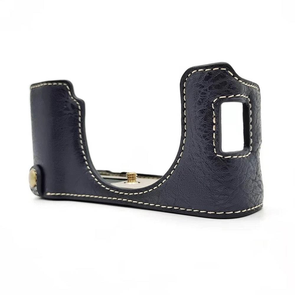 Uniqkart for Fujifilm X100V / X100F PU Leather Camera Bottom Case Protective Half Body Cover with Battery Opening - Black