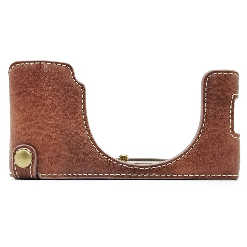 Uniqkart for Fujifilm X100V / X100F PU Leather Camera Bottom Case Protective Half Body Cover with Battery Opening - Brown
