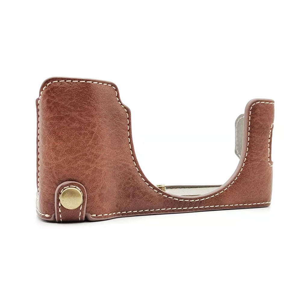 Uniqkart for Fujifilm X100V / X100F PU Leather Camera Bottom Case Protective Half Body Cover with Battery Opening - Brown