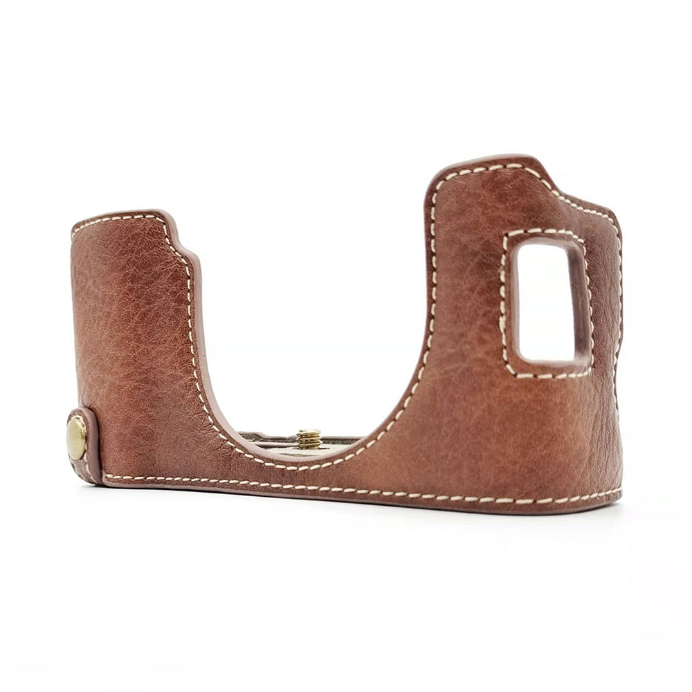 Uniqkart for Fujifilm X100V / X100F PU Leather Camera Bottom Case Protective Half Body Cover with Battery Opening - Brown