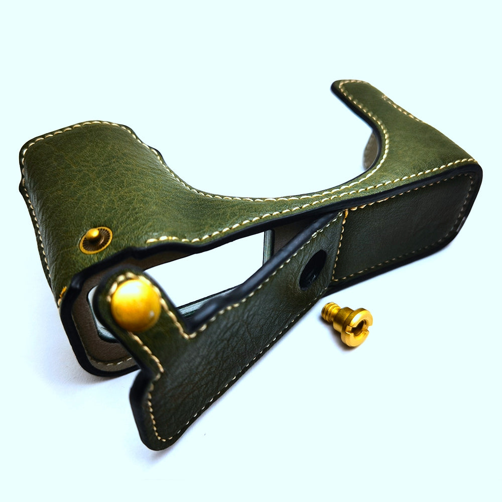 Uniqkart for Fujifilm X100V / X100F PU Leather Camera Bottom Case Protective Half Body Cover with Battery Opening - Green