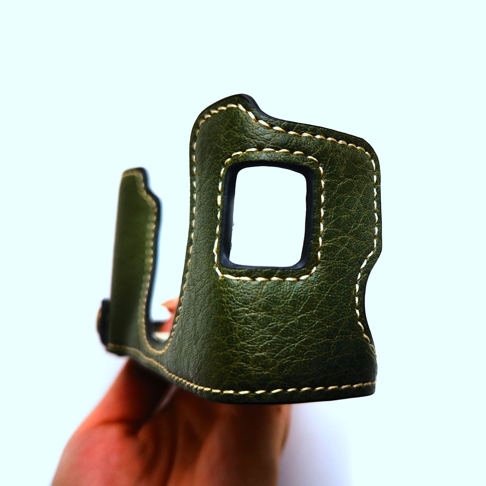 Uniqkart for Fujifilm X100V / X100F PU Leather Camera Bottom Case Protective Half Body Cover with Battery Opening - Green