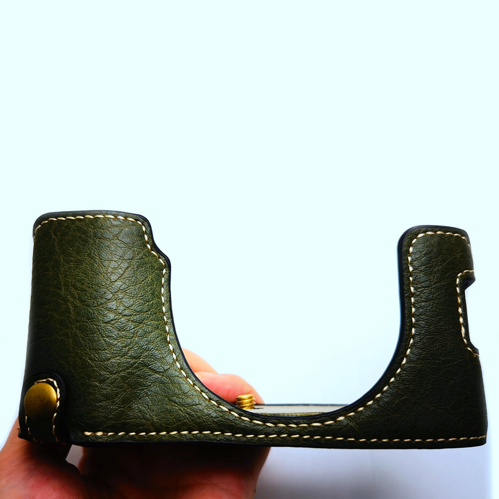 Uniqkart for Fujifilm X100V / X100F PU Leather Camera Bottom Case Protective Half Body Cover with Battery Opening - Green