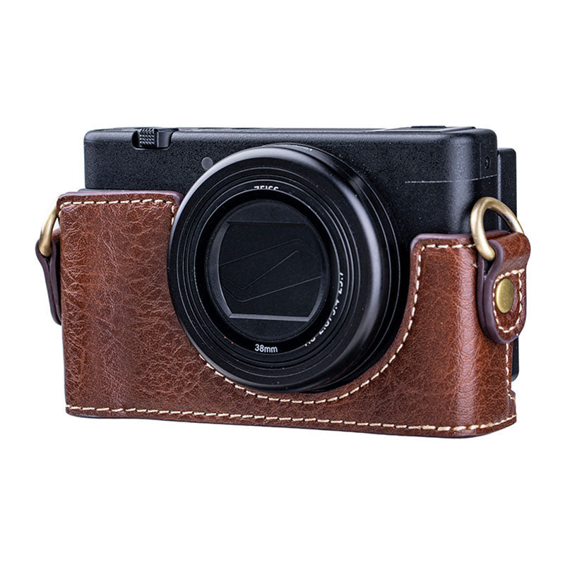 Portable PU Leather Camera Case for Sony ZV1 Detachable Camera Protective Case with Strap Magnetic Storage Bag - Brown