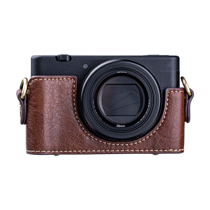 Portable PU Leather Camera Case for Sony ZV1 Detachable Camera Protective Case with Strap Magnetic Storage Bag - Brown
