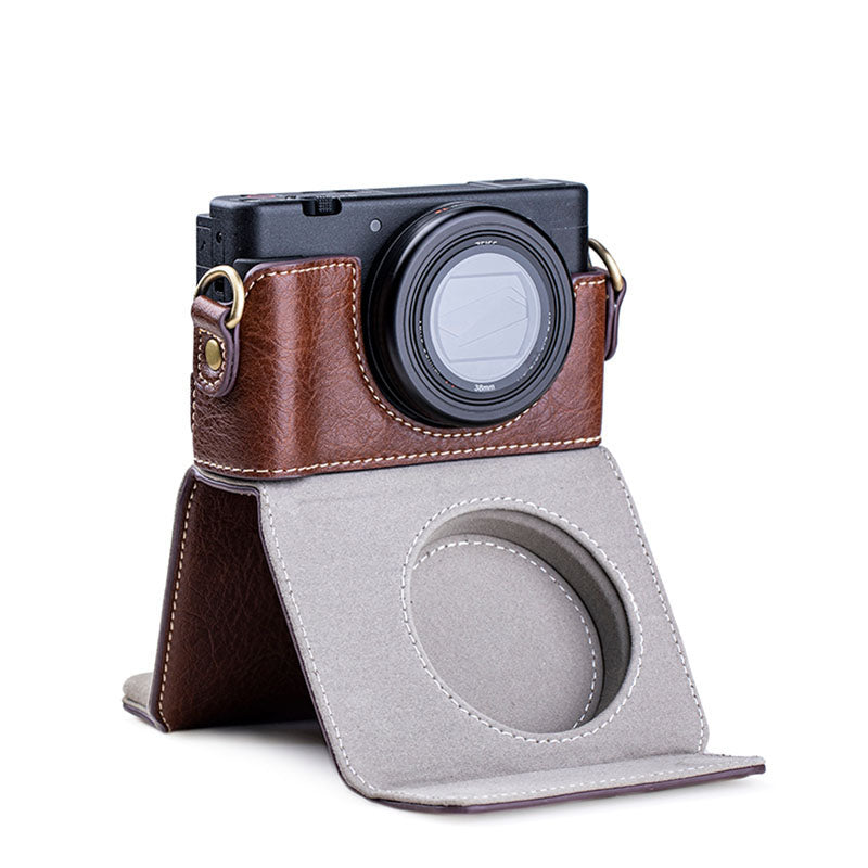Portable PU Leather Camera Case for Sony ZV1 Detachable Camera Protective Case with Strap Magnetic Storage Bag - Brown