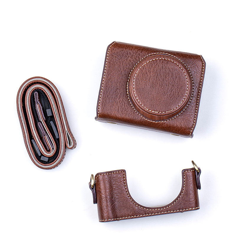 Portable PU Leather Camera Case for Sony ZV1 Detachable Camera Protective Case with Strap Magnetic Storage Bag - Brown