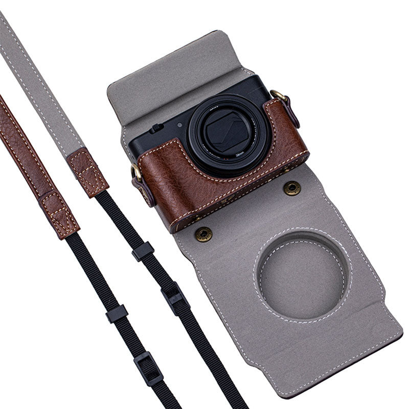 Portable PU Leather Camera Case for Sony ZV1 Detachable Camera Protective Case with Strap Magnetic Storage Bag - Brown