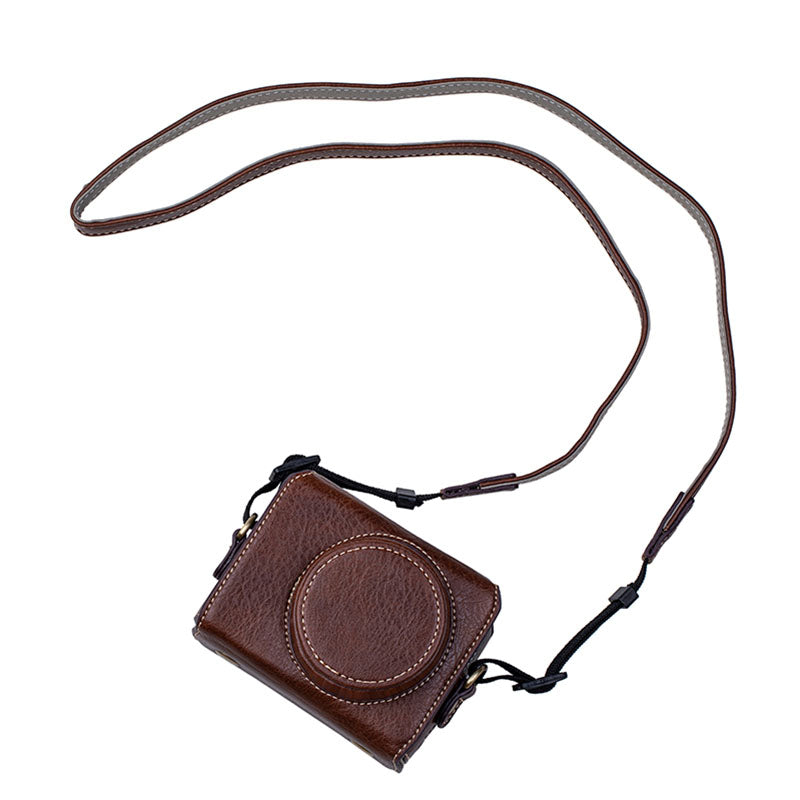 Portable PU Leather Camera Case for Sony ZV1 Detachable Camera Protective Case with Strap Magnetic Storage Bag - Brown