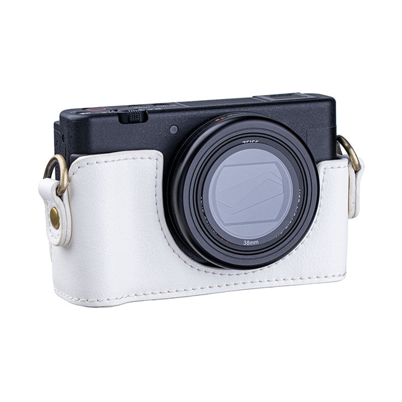 Portable PU Leather Camera Case for Sony ZV1 Detachable Camera Protective Case with Strap Magnetic Storage Bag - White