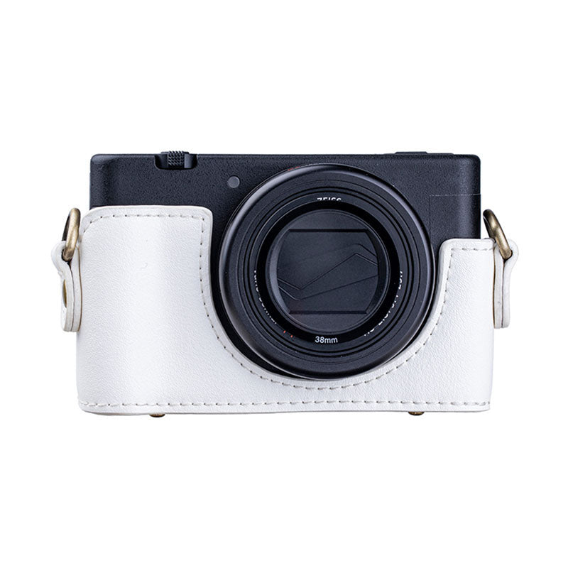 Portable PU Leather Camera Case for Sony ZV1 Detachable Camera Protective Case with Strap Magnetic Storage Bag - White
