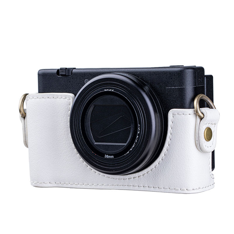 Portable PU Leather Camera Case for Sony ZV1 Detachable Camera Protective Case with Strap Magnetic Storage Bag - White