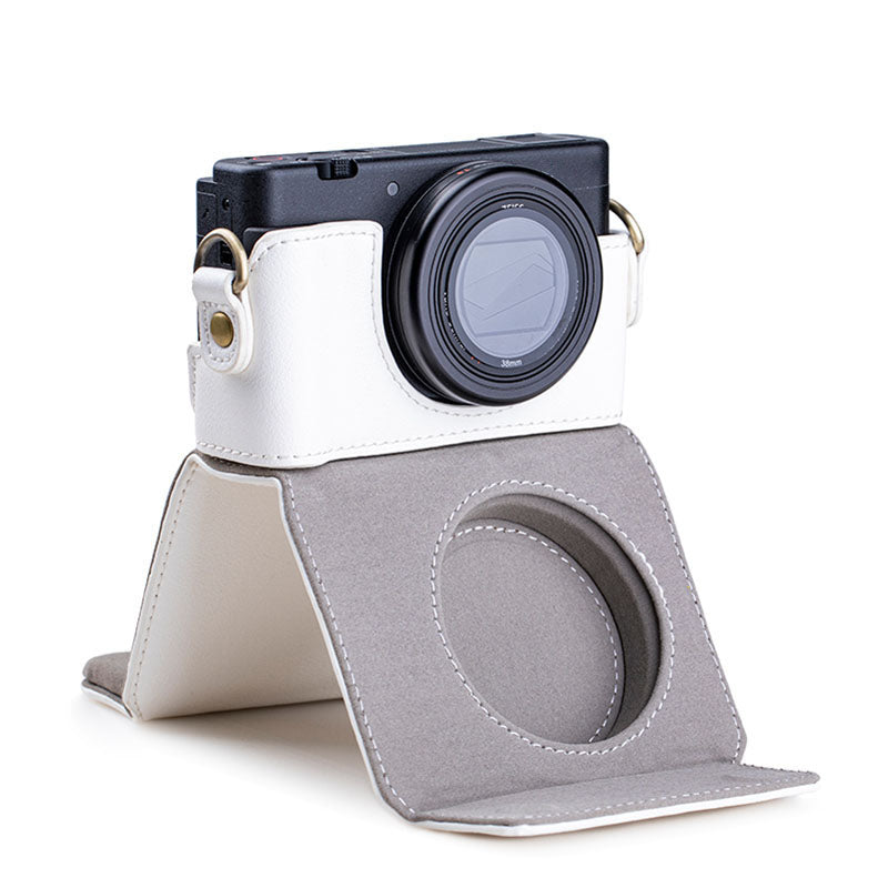Portable PU Leather Camera Case for Sony ZV1 Detachable Camera Protective Case with Strap Magnetic Storage Bag - White