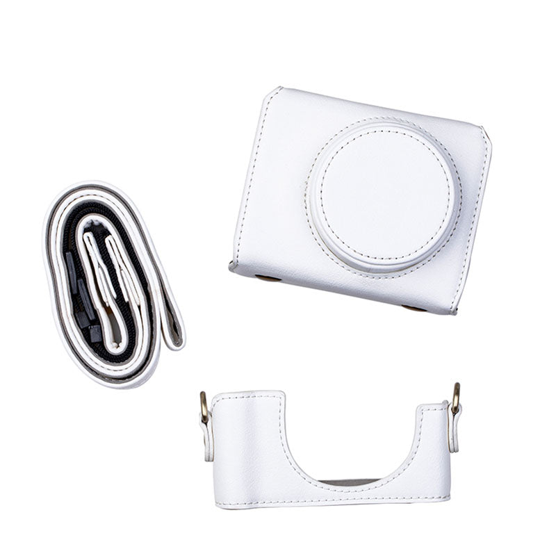 Portable PU Leather Camera Case for Sony ZV1 Detachable Camera Protective Case with Strap Magnetic Storage Bag - White