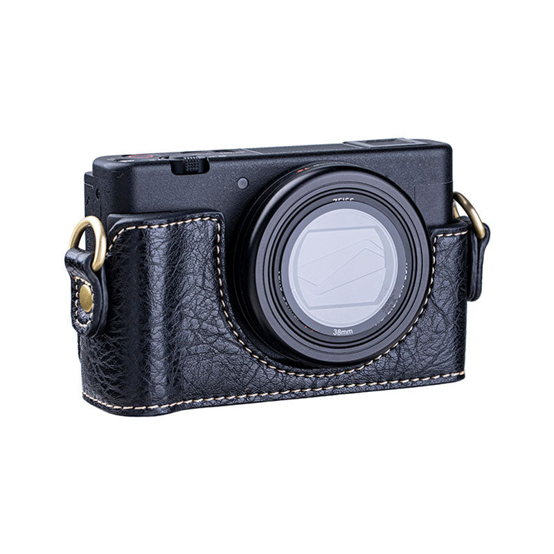 Portable PU Leather Camera Case for Sony ZV1 Detachable Camera Protective Case with Strap Magnetic Storage Bag - Black