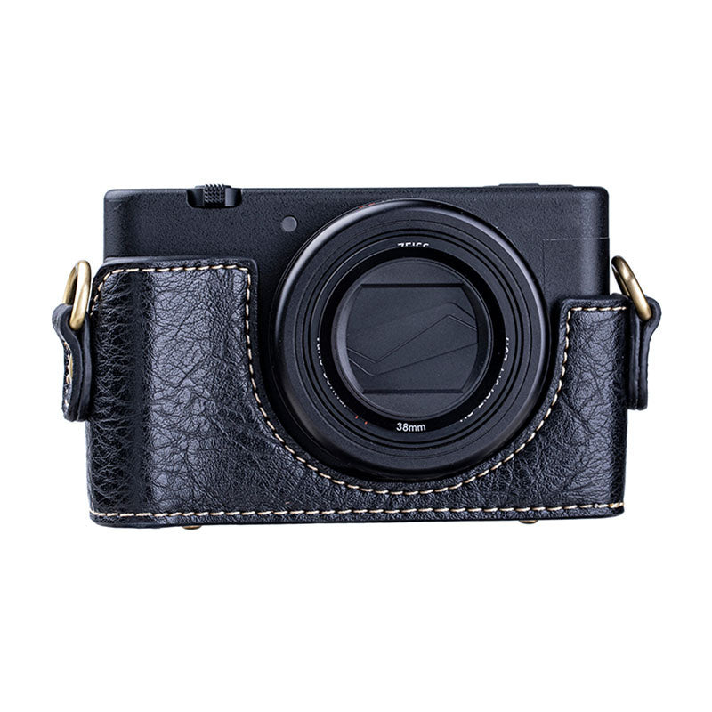 Portable PU Leather Camera Case for Sony ZV1 Detachable Camera Protective Case with Strap Magnetic Storage Bag - Black