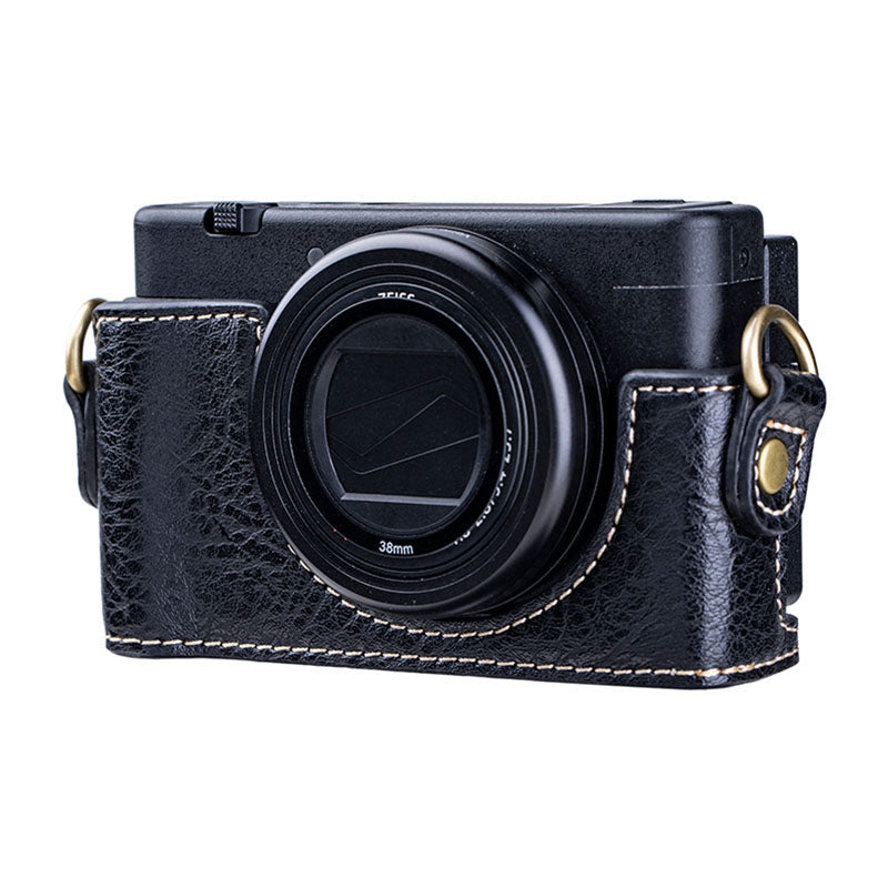 Portable PU Leather Camera Case for Sony ZV1 Detachable Camera Protective Case with Strap Magnetic Storage Bag - Black