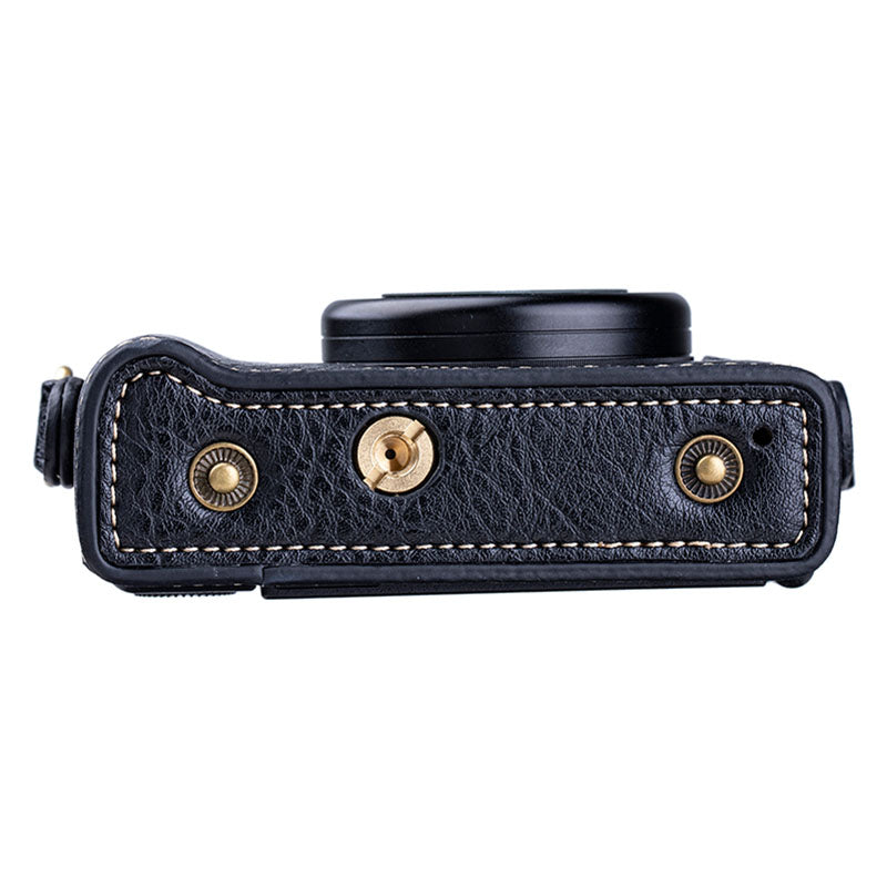 Portable PU Leather Camera Case for Sony ZV1 Detachable Camera Protective Case with Strap Magnetic Storage Bag - Black