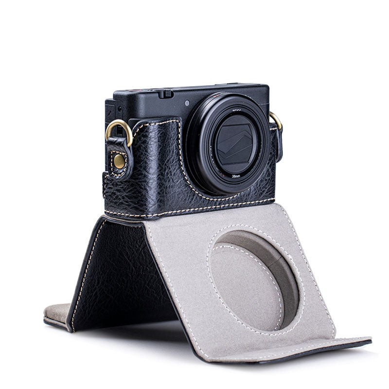 Portable PU Leather Camera Case for Sony ZV1 Detachable Camera Protective Case with Strap Magnetic Storage Bag - Black
