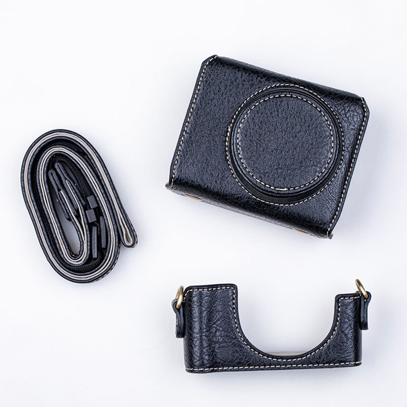 Portable PU Leather Camera Case for Sony ZV1 Detachable Camera Protective Case with Strap Magnetic Storage Bag - Black