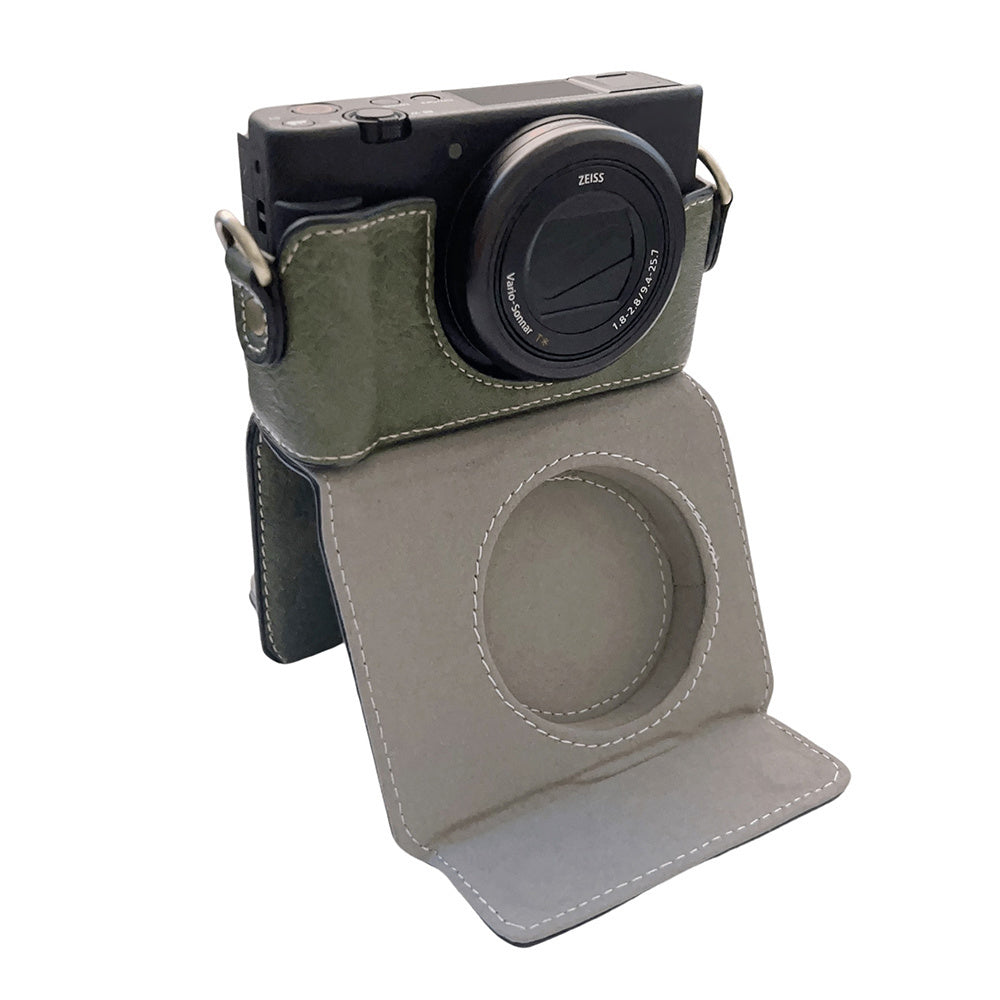 Portable PU Leather Camera Case for Sony ZV1 Detachable Camera Protective Case with Strap Magnetic Storage Bag - Green