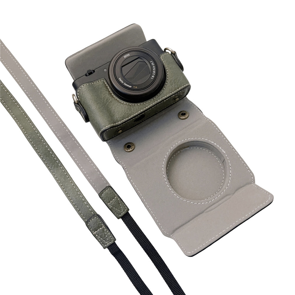 Portable PU Leather Camera Case for Sony ZV1 Detachable Camera Protective Case with Strap Magnetic Storage Bag - Green