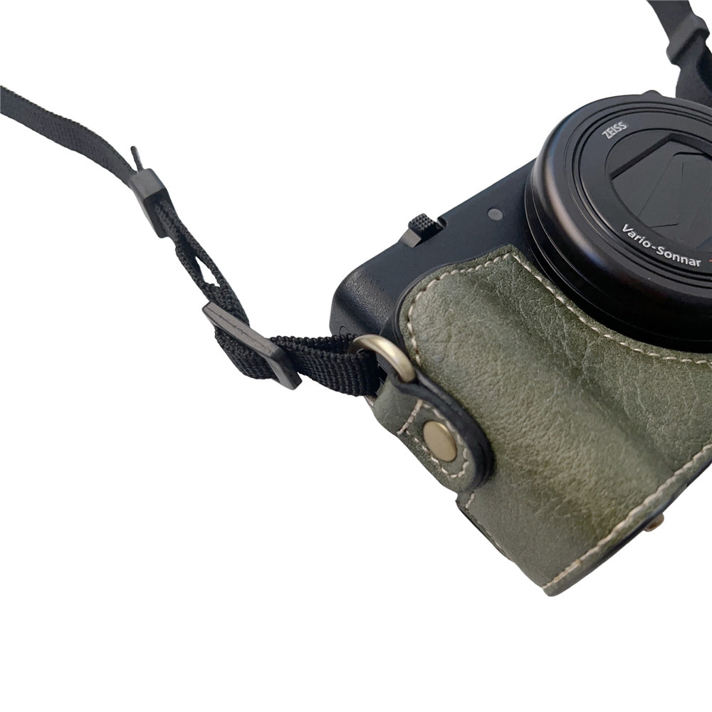 Portable PU Leather Camera Case for Sony ZV1 Detachable Camera Protective Case with Strap Magnetic Storage Bag - Green
