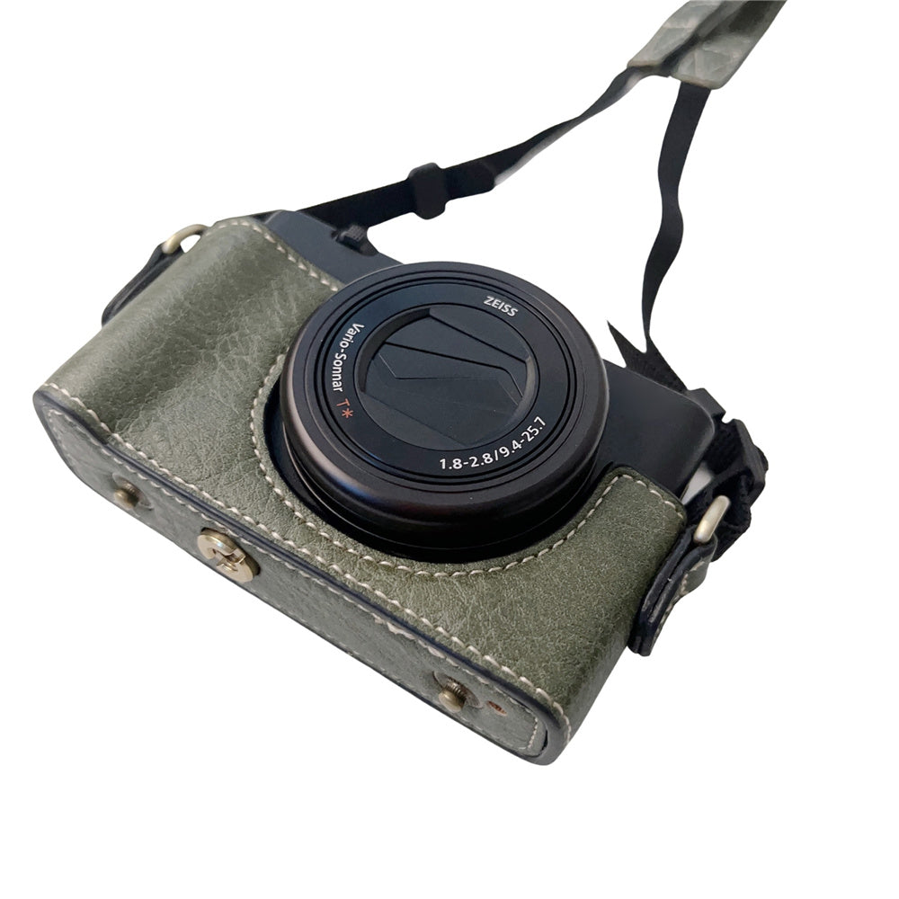 Portable PU Leather Camera Case for Sony ZV1 Detachable Camera Protective Case with Strap Magnetic Storage Bag - Green