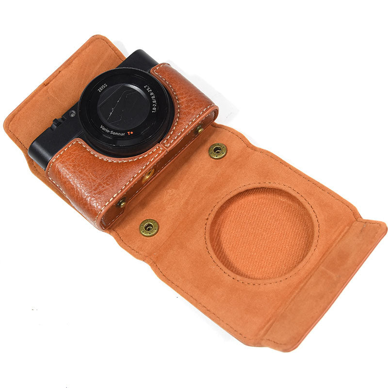Detachable PU Leather Camera Case for Sony RX100M7/RX100M6/RX100M5/RX100M4/RX100M3/RX100M2 Portable Camera Carrying Case with Strap Magnetic Protective Bag - Brown